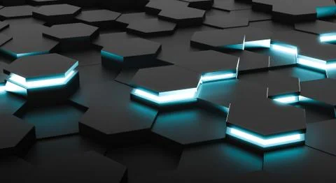 Abstract hexagons background of futuristic surface. 3d rendering Stock Illustration