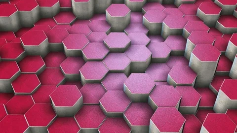 Abstract Hexagons Background Random Motion, 3d  Animation, Red Stone Material Stock Footage 124643038