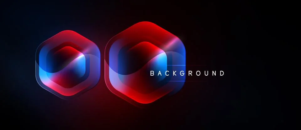 Abstract hexagons glow, blue plus red hues dominate dark background. Modern 스톡 일러스트
