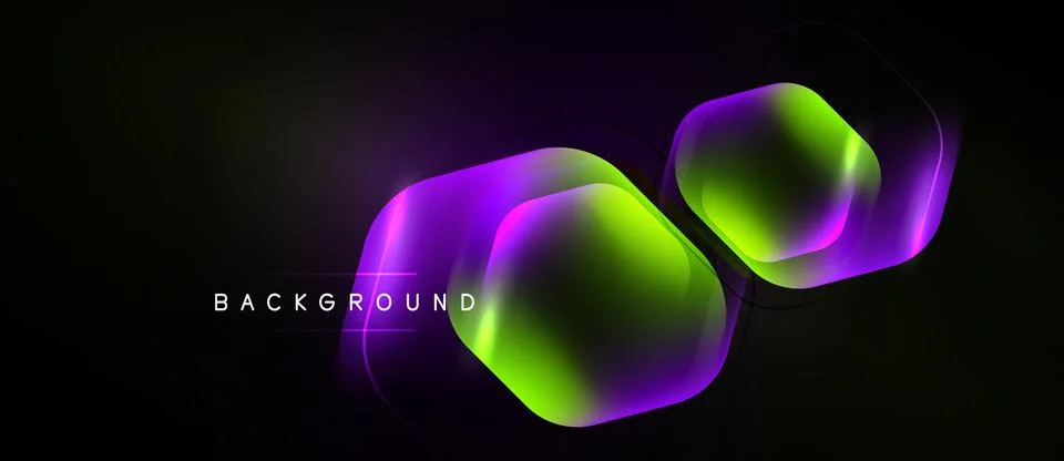 Abstract hexagons glow, vibrant purple, green hues. Dark background creates 스톡 일러스트