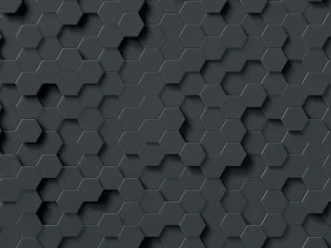 Abstract hexagons gray backdrop. 3d rendering geometric polygons. Stock Illustration