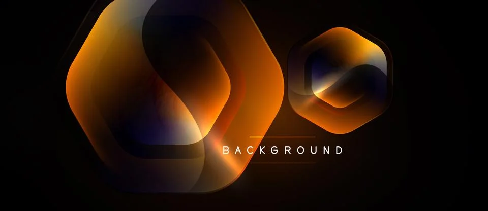 Abstract hexagons overlap, creating dynamic orange, purple gradients. Dark Stockillustratie