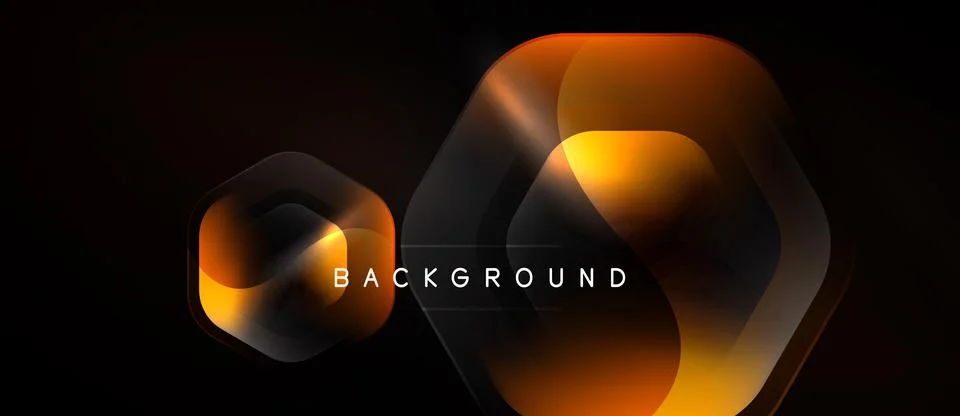 Abstract hexagons overlap, creating dynamic orange glow. Dark background Stockillustratie