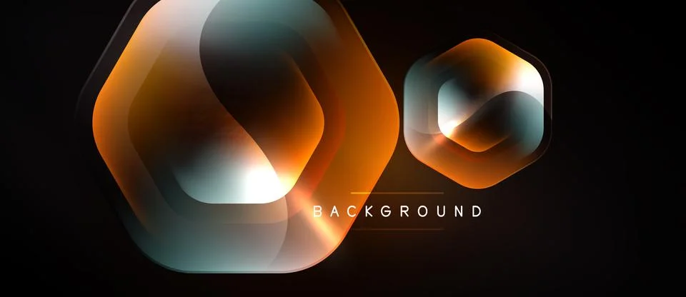 Abstract hexagons overlap, creating glowing effect. Dark background emphasize Stock Illustration