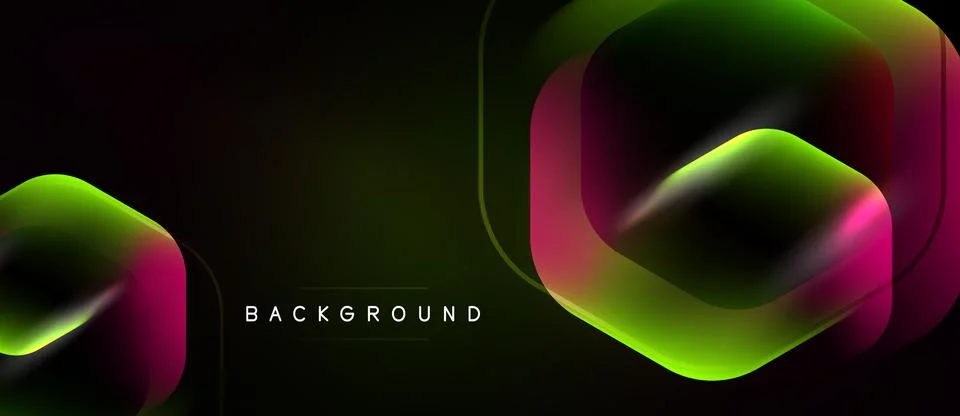 Abstract hexagons overlap, creating gradient effect. Dark background emphasiz Stockillustratie