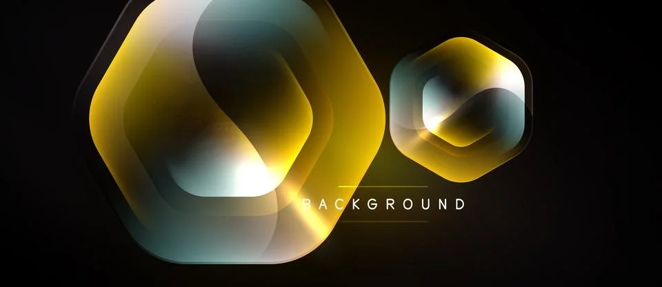 Abstract hexagons overlap, creating luminous golden effect. Dark background Stock Illustration