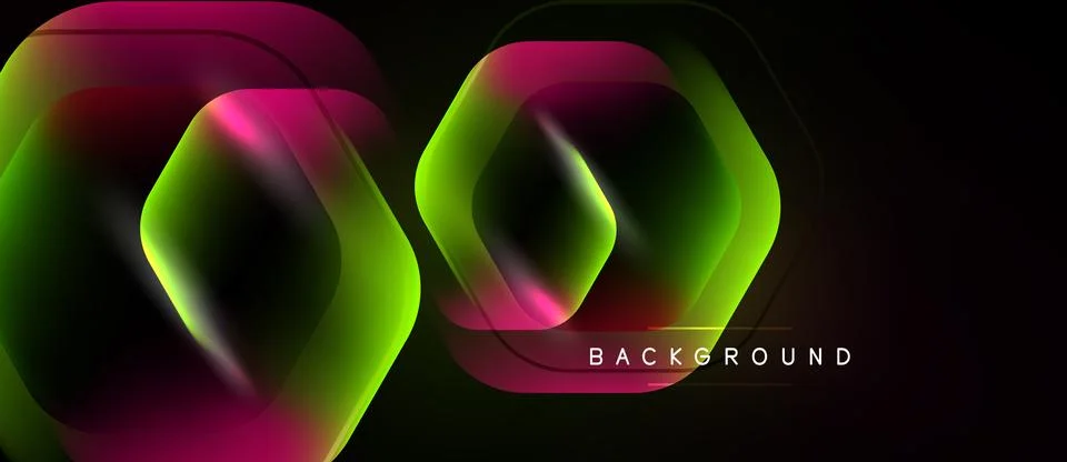 Abstract hexagons overlap, creating vibrant gradients. Dark background Stock Illustration