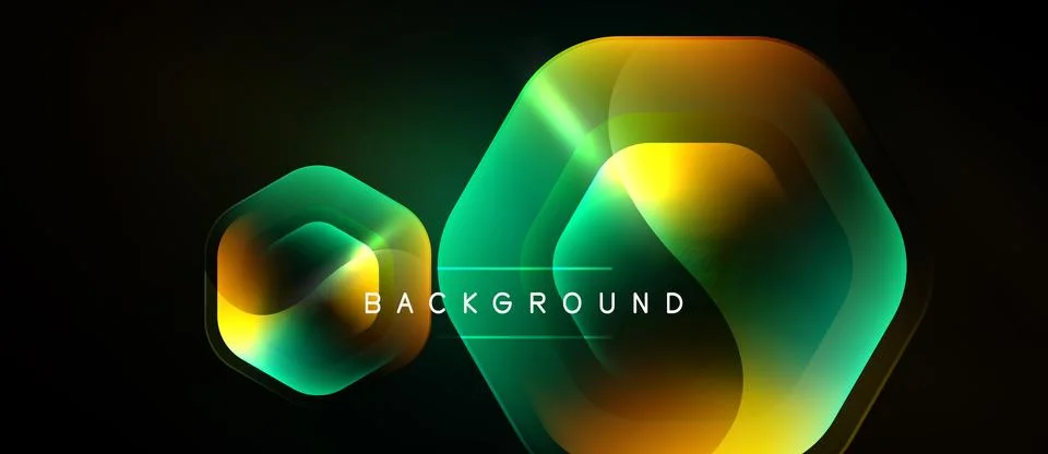 Abstract hexagons overlap, creating vibrant gradients. Dark background Illustrazione stock