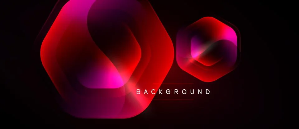 Abstract hexagons overlap, creating vibrant red, pink gradients. Dark backg.. イラスト素材