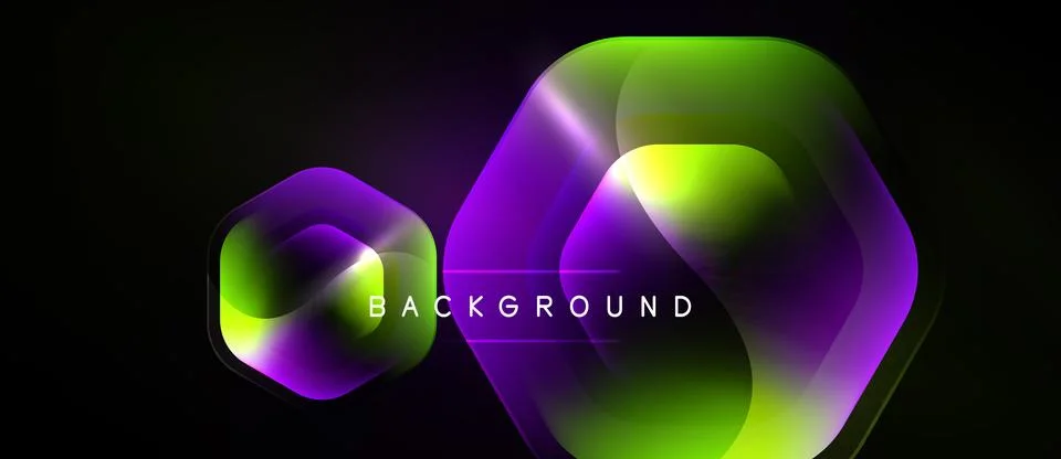 Abstract hexagons overlap, creating vibrant purple, green gradients. Dark Stockillustratie