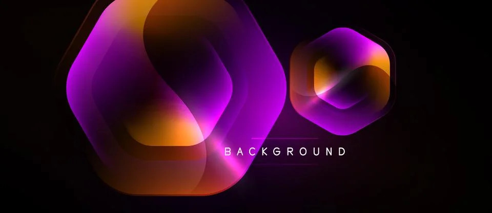 Abstract hexagons overlap, creating vibrant gradients. Purple, orange hues Stockillustratie