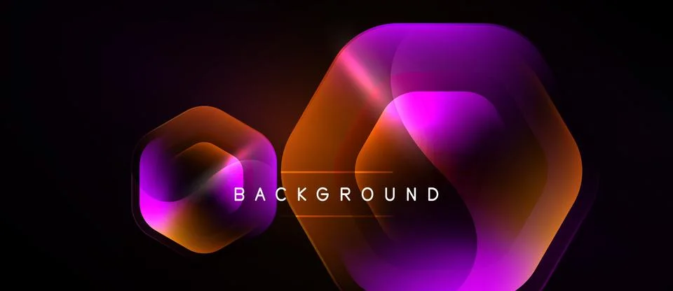 Abstract hexagons overlap, creating vibrant gradients. Dark background Stock Illustration