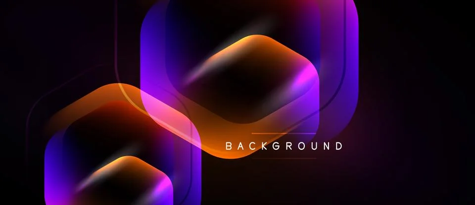 Abstract hexagons overlap, creating vibrant gradients. Purple, orange hues Stock Illustration