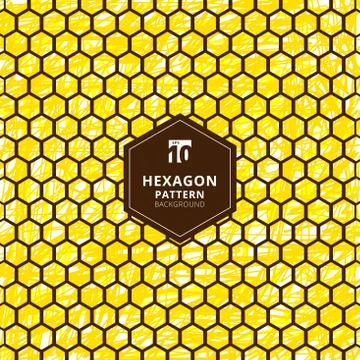 Abstract hexagons pattern on brush hand draw yellow background. Stock Illustration