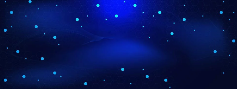 Abstract hexagons pattern with glowing dots and wave flow Stock Illustration