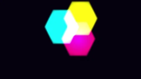 Abstract Hexagons rotating with CMYK color separation during a subtle zoom .. Stock Footage 340941471