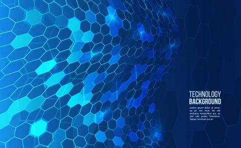 Abstract hexagons wave on the blue background. Design templates for science,  Stock Illustration