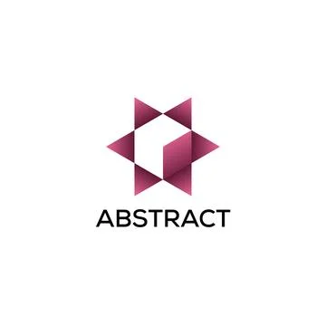 Abstract Hexagram Icon and Logo with Cube and Negative Space Ilustração Stock