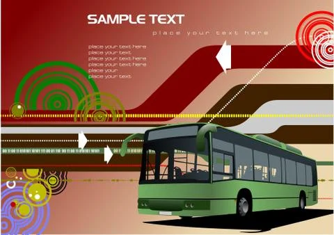 Abstract hi-tech background with city bus image. Vector illustration Stock Illustration