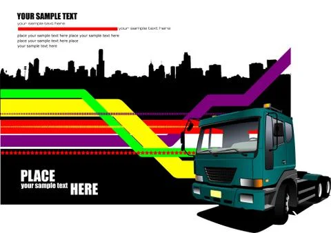 Abstract hi-tech background with green lorry image. vector illustration Stock Illustration