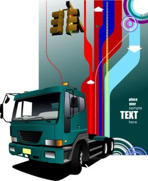 Abstract hi-tech background with green lorry image. vector illustration Stock Illustration