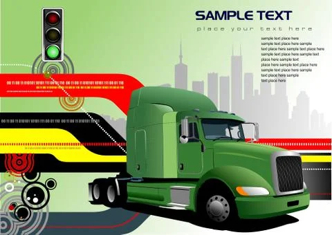 Abstract hi-tech background with green lorry image. Vector Illustrazione stock