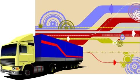 Abstract hi-tech background with lorry image. Vector illustration Stock Illustration
