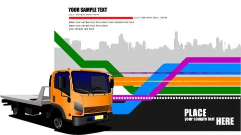 Abstract hi-tech background with orange lorry image. vector illustration Stock Illustration
