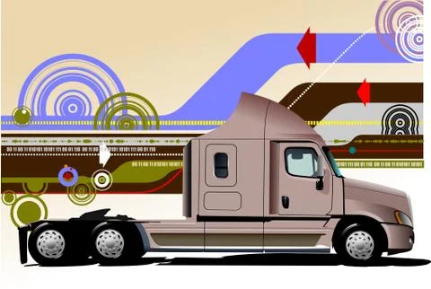 Abstract hi-tech background with pink truck image. Vector illustration Stock Illustration