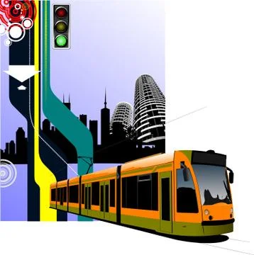 Abstract hi-tech background with tram image. Vector illustration Stock Illustration