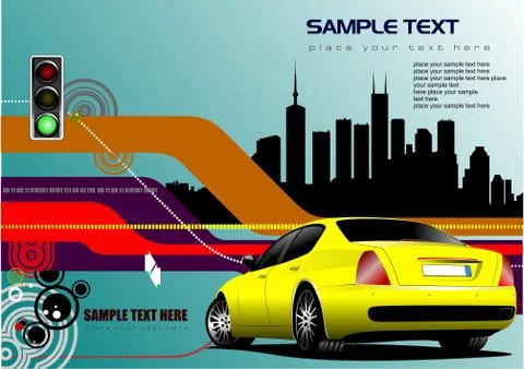 Abstract hi-tech background with yellow car image. Vector illustration Stock Illustration