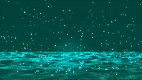 Abstract Hi-Tech bouncing light blue particles background. Blue sphere part.. Stock Illustration