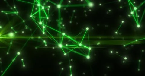 Abstract hi-tech green glowing lines with dots and plexus triangles, abstra.. Stock Illustration
