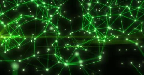 Abstract hi-tech green glowing lines with dots and plexus triangles, abstra.. Stock Illustration