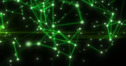 Abstract hi-tech green glowing lines with dots and plexus triangles, abstra.. Illustrazione stock