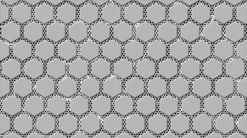 Abstract hi-tech hexagonal shapes with glowing metal mesh futuristic background Stock Footage 296044651