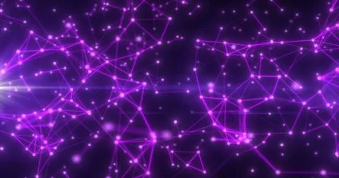 Abstract hi-tech purple glowing lines with dots and plexus triangles, abstr.. Illustrazione stock
