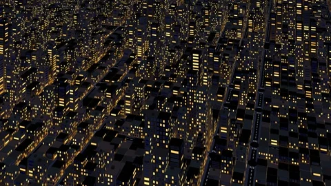 Abstract, high-angle rotating view of a dense urban city at night, countless Stock Footage 338159585