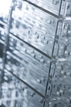 Abstract high-tech background. Details of transparent plastic or glass. Laser Stock Photos