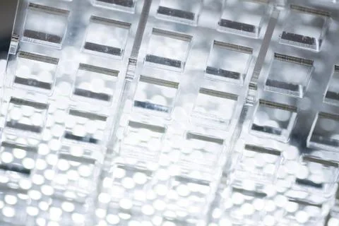 Abstract high-tech background. A sheet of transparent plastic or glass with the Stock Photos