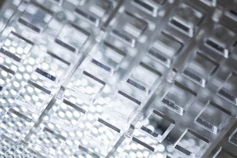 Abstract high-tech background. A sheet of transparent plastic or glass with the Stock Photos