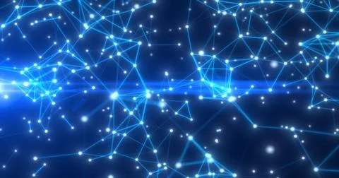 Abstract high tech blue glowing lines with dots and plexus triangles, abstr.. Stock Illustration