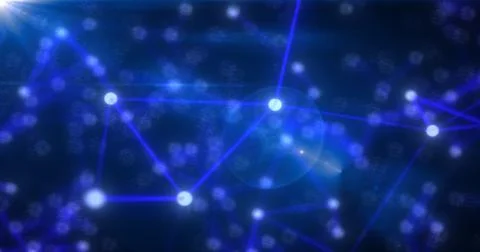 Abstract high tech blue glowing lines with dots and plexus triangles, abstr.. Stock Illustration