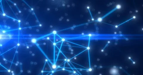 Abstract high tech blue glowing lines with dots and plexus triangles, abstr.. Stock Illustration