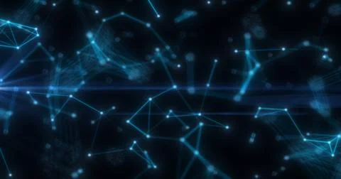 Abstract high tech blue glowing lines with dots and plexus triangles, abstr.. Stock Illustration