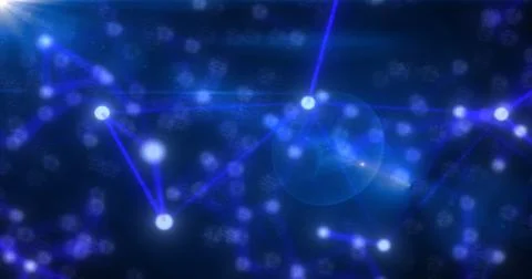 Abstract high tech blue glowing lines with dots and plexus triangles, abstr.. Stock Illustration