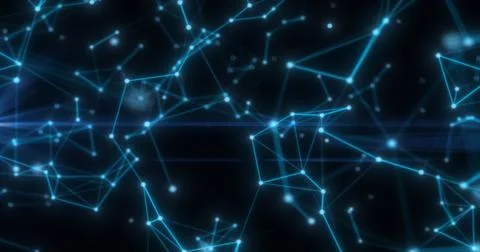 Abstract high tech blue glowing lines with dots and plexus triangles, abstr.. Stock Illustration