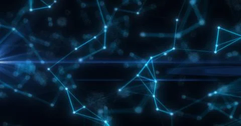 Abstract high tech blue glowing lines with dots and plexus triangles, abstr.. Stock Illustration