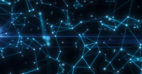 Abstract high tech blue glowing lines with dots and plexus triangles, abstr.. Stock Illustration