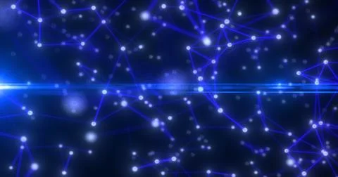 Abstract high tech blue glowing lines with dots and plexus triangles, abstr.. Illustrazione stock